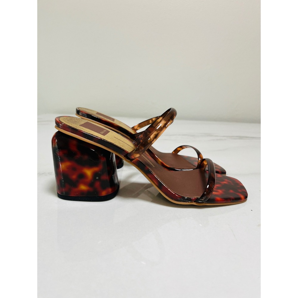 Dolce Vita Noles Sandals Tortoise 9 Block Heel Square Toe Slide Animal Print